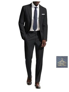 Men's 2 Piece Slim Fit Suit Set Wrinkle-Resistant Blazer Pants